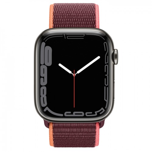 Apple Watch Series 7 45 мм, Сталь графитового цвета, спортивный браслет Сливовый