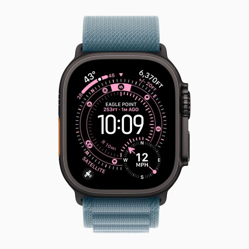 Apple Watch Ultra 3 49mm Black Titanium Case with Light Blue Alpine Loop (M)