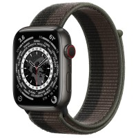 Apple Watch Series 7 45 мм, Титан чёрного цвета, спортивный браслет «Сумрачный торнадо/серый»