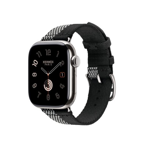 Ремешок Hermes для Apple Watch 42mm Toile H Double Jeu - Черный/Белый (Noir/Ecru)