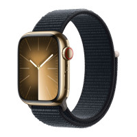 Apple Watch Series 9 45mm, Gold Stainless Steel Case with Sport Loop - Midnight