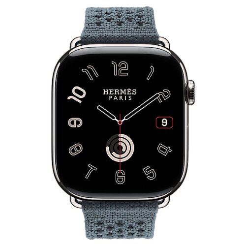 Apple Watch Hermes Series 11 46mm, ремешок из текстильного трикотажа сине-серый