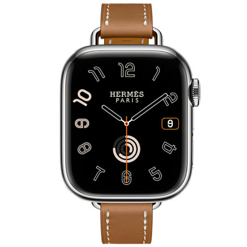 Apple Watch Hermes Series 12 42mm, тонкий кожаный ремешок коричневый