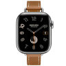 Apple Watch Hermes Series 12 42mm, тонкий кожаный ремешок коричневый