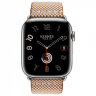 Apple Watch Hermes Series 10 46mm, клетчатый ремешок из плетеного нейлона золотой с белым