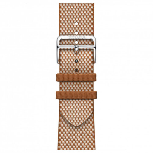 Apple Watch Hermes Series 10 46mm, клетчатый ремешок из плетеного нейлона золотой с белым