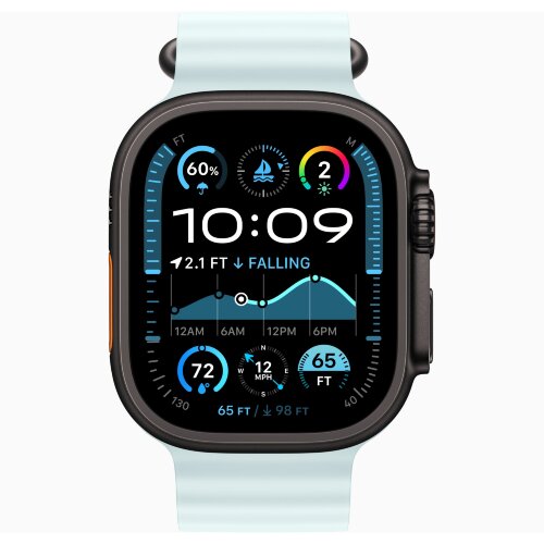 Apple Watch Ultra 2 49mm Black Titanium Case with Ice Blue Ocean Band