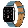 Apple Watch Hermes Series 10 46mm,  ремешок классический кожаный голубого цвета