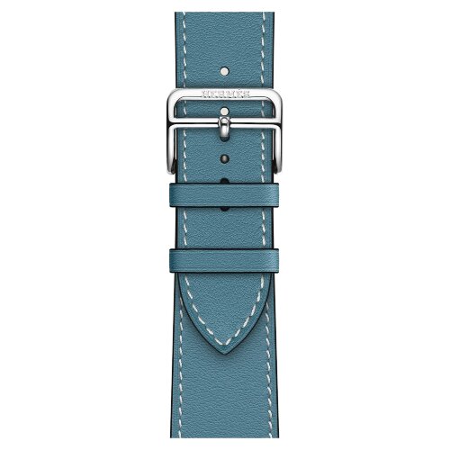 Apple Watch Hermes Series 10 46mm,  ремешок классический кожаный голубого цвета