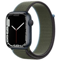 Apple Watch Series 7 45 мм, из алюминия «Тёмная ночь», спортивный браслет «Зелёные холмы»