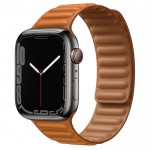 Apple Watch Series 7 45 мм, Графитовая нержавеющая сталь, браслет из кожи «Золотистая охра»