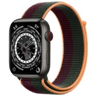 Apple Watch Series 7 45 мм, Титан чёрного цвета, спортивный браслет «Тёмная вишня/зелёный лес»