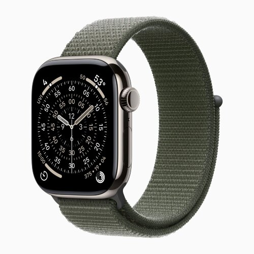 Apple Watch Series 11 42mm, Natural Titanium Case with Sport Loop - Forest