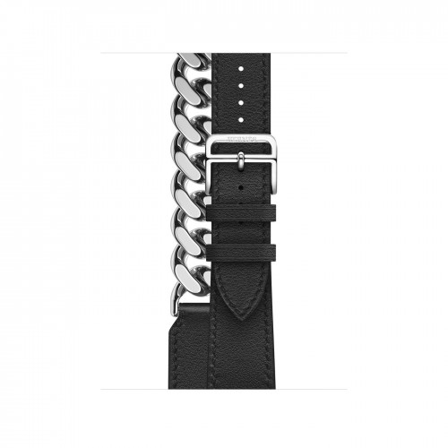 Двойной кожаный ремешок Hermès Gourmette с металлической цепью 41mm для Apple Watch - Черный