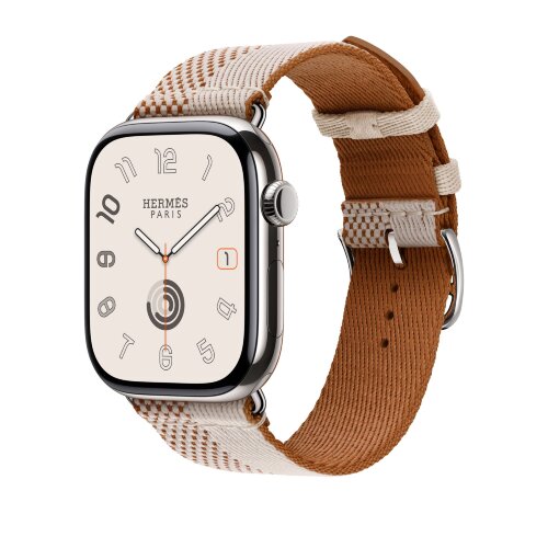 Ремешок Hermes для Apple Watch 46mm Toile H Double Jeu - Коричневый/Бежевый (Ecru/Ecru)