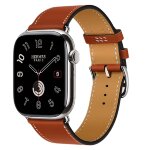 Apple Watch Hermes Series 11 46mm, классический кожаный красно-коричневый ремешок