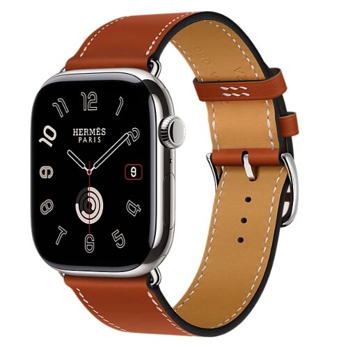 Apple Watch Hermes Series 11 46mm, классический кожаный красно-коричневый ремешок