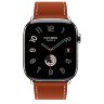 Apple Watch Hermes Series 11 46mm, классический кожаный красно-коричневый ремешок
