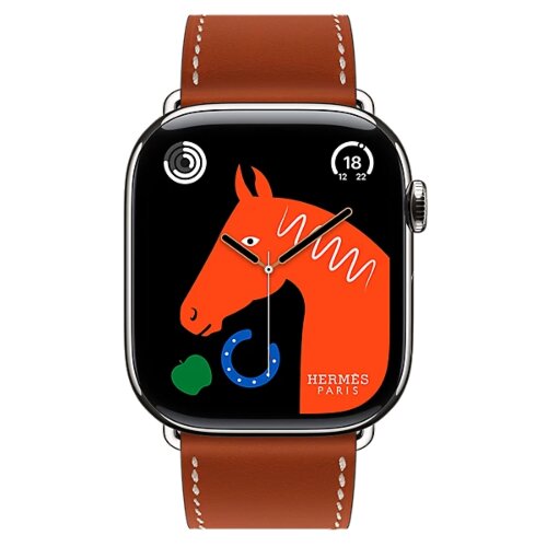 Apple Watch Hermes Series 11 46mm, классический кожаный красно-коричневый ремешок