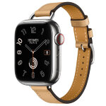 Apple Watch Hermes Series 12 42mm, тонкий кожаный ремешок песочный