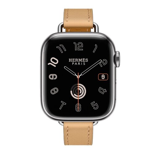 Apple Watch Hermes Series 12 42mm, тонкий кожаный ремешок песочный
