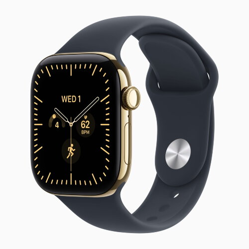 Apple Watch Series 12 46mm, Radiant Gold Titanium Case with Sport Band - Navy Blue