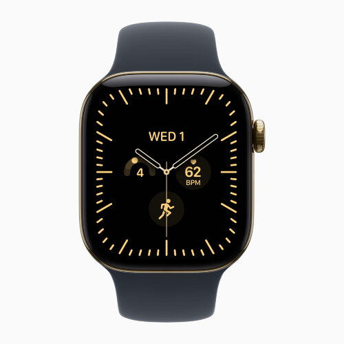 Apple Watch Series 12 46mm, Radiant Gold Titanium Case with Sport Band - Navy Blue