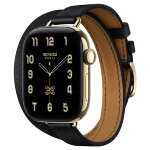 Apple Watch Hermès Series 12 42mm, Radiant Gold Titanium, ремешок Double Tour Attelage черный (Noir)