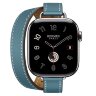 Apple Watch Hermes Series 10 42mm, двойной тонкий кожаный ремешок темно-голубого цвета