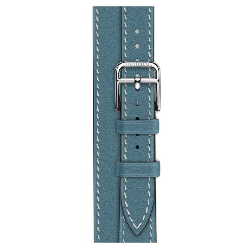 Apple Watch Hermes Series 10 42mm, двойной тонкий кожаный ремешок темно-голубого цвета