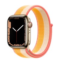 Apple Watch Series 7 41 мм, сталь золотистая, спортивный браслет «Спелый маис/белый»