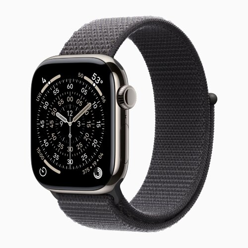 Apple Watch Series 11 42mm, Natural Titanium Case with Sport Loop - Dark Gray