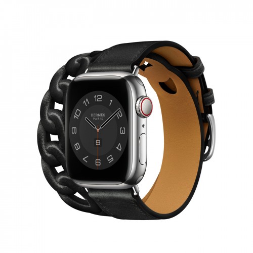 Двойной кожаный ремешок Hermès Gourmette с кожаной цепью 41mm для Apple Watch - Черный