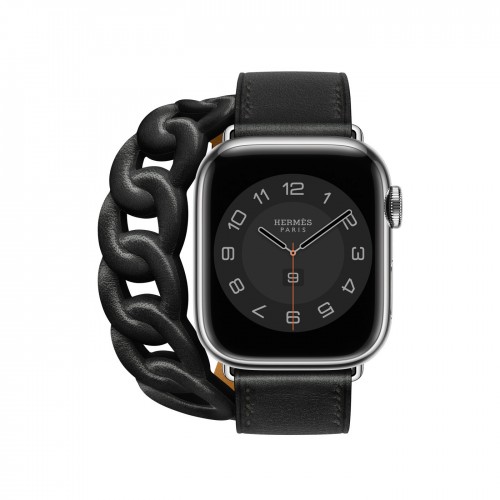 Двойной кожаный ремешок Hermès Gourmette с кожаной цепью 41mm для Apple Watch - Черный
