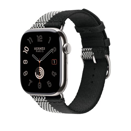 Ремешок Hermes для Apple Watch 46mm Toile H Double Jeu - Черный/Белый (Noir/Ecru)