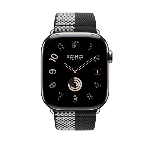 Ремешок Hermes для Apple Watch 46mm Toile H Double Jeu - Черный/Белый (Noir/Ecru)