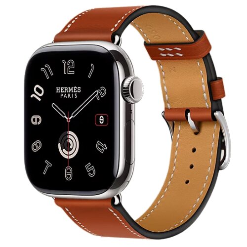 Apple Watch Hermes Series 11 42mm, классический кожаный красно-коричневый ремешок