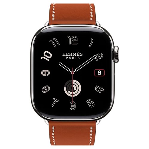 Apple Watch Hermes Series 11 42mm, классический кожаный красно-коричневый ремешок