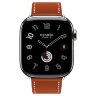 Apple Watch Hermes Series 11 42mm, классический кожаный красно-коричневый ремешок