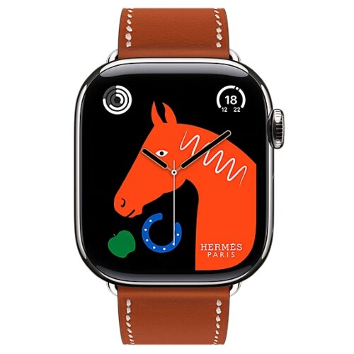 Apple Watch Hermes Series 11 42mm, классический кожаный красно-коричневый ремешок