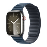 Apple Watch Series 9 45mm Silver Stainless Steel Case with Magnetic Link - Pacific Blue