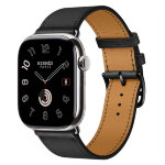 Apple Watch Hermes Series 12 46mm,  классический кожаный черный ремешок