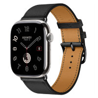 Apple Watch Hermes Series 12 46mm,  классический кожаный черный ремешок