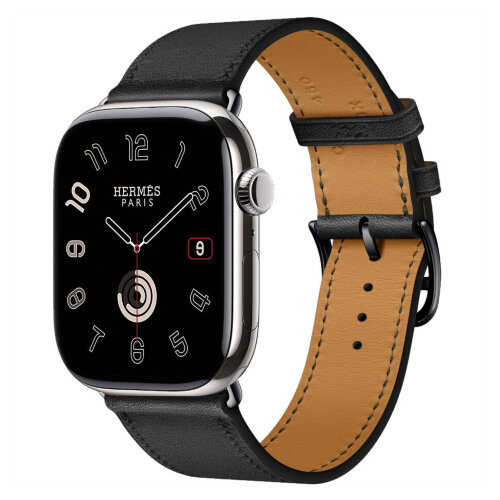 Apple Watch Hermes Series 12 46mm,  классический кожаный черный ремешок