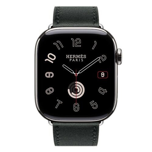 Apple Watch Hermes Series 12 46mm,  классический кожаный черный ремешок