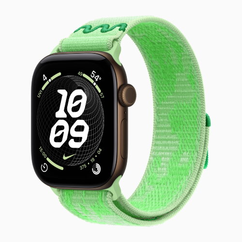Apple Watch Series 12 46mm, Dark Bronze Aluminum Case with Nike Sport Loop - Green Spark