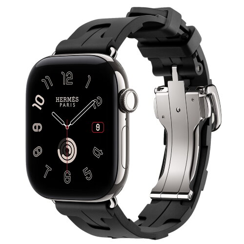 Apple Watch Hermès Series 12 42mm, Silver Titanium, ремешок Deployment Buckle Kilim черный (Noir)