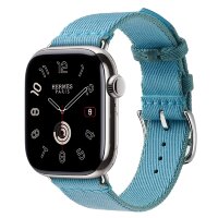 Apple Watch Hermes Series 10 42mm, ремешок из плетеного нейлона голубого цвета