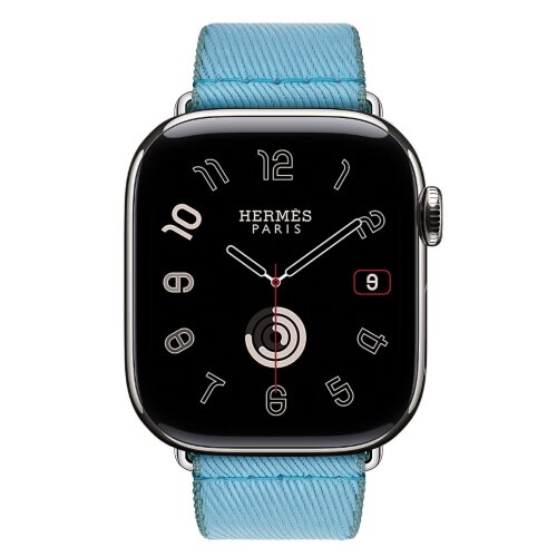 Apple Watch Hermes Series 10 42mm, ремешок из плетеного нейлона голубого цвета