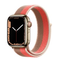 Apple Watch Series 7 41 мм, сталь золотистая, спортивный браслет «Розовый помело/миндальный»